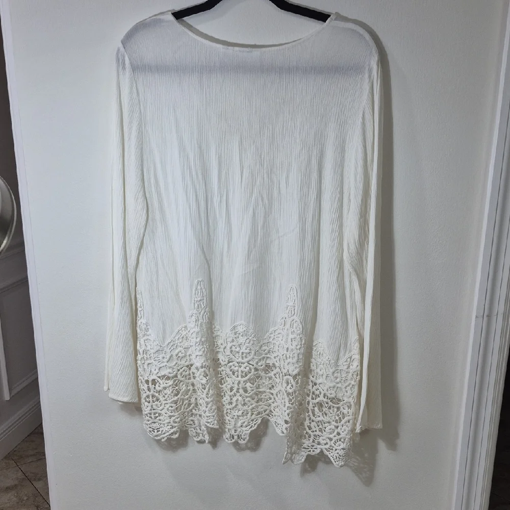 Cato Womens XL Cream Lace Trim Blouse With Flowing Sleeves - Picture 5 of 14